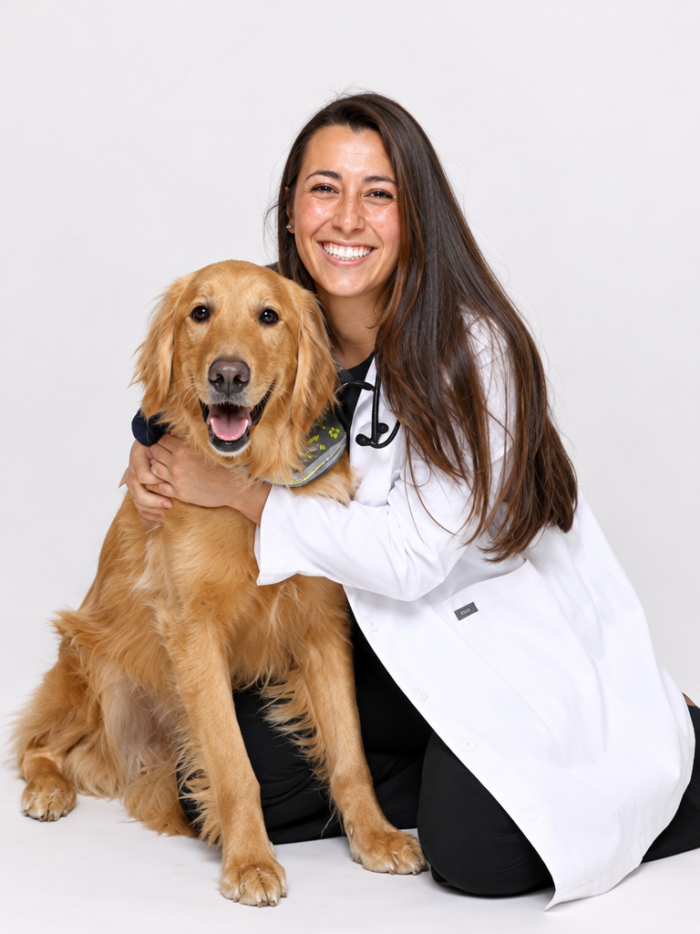 Dr. Nicole Mahoney with a Golden Retriever